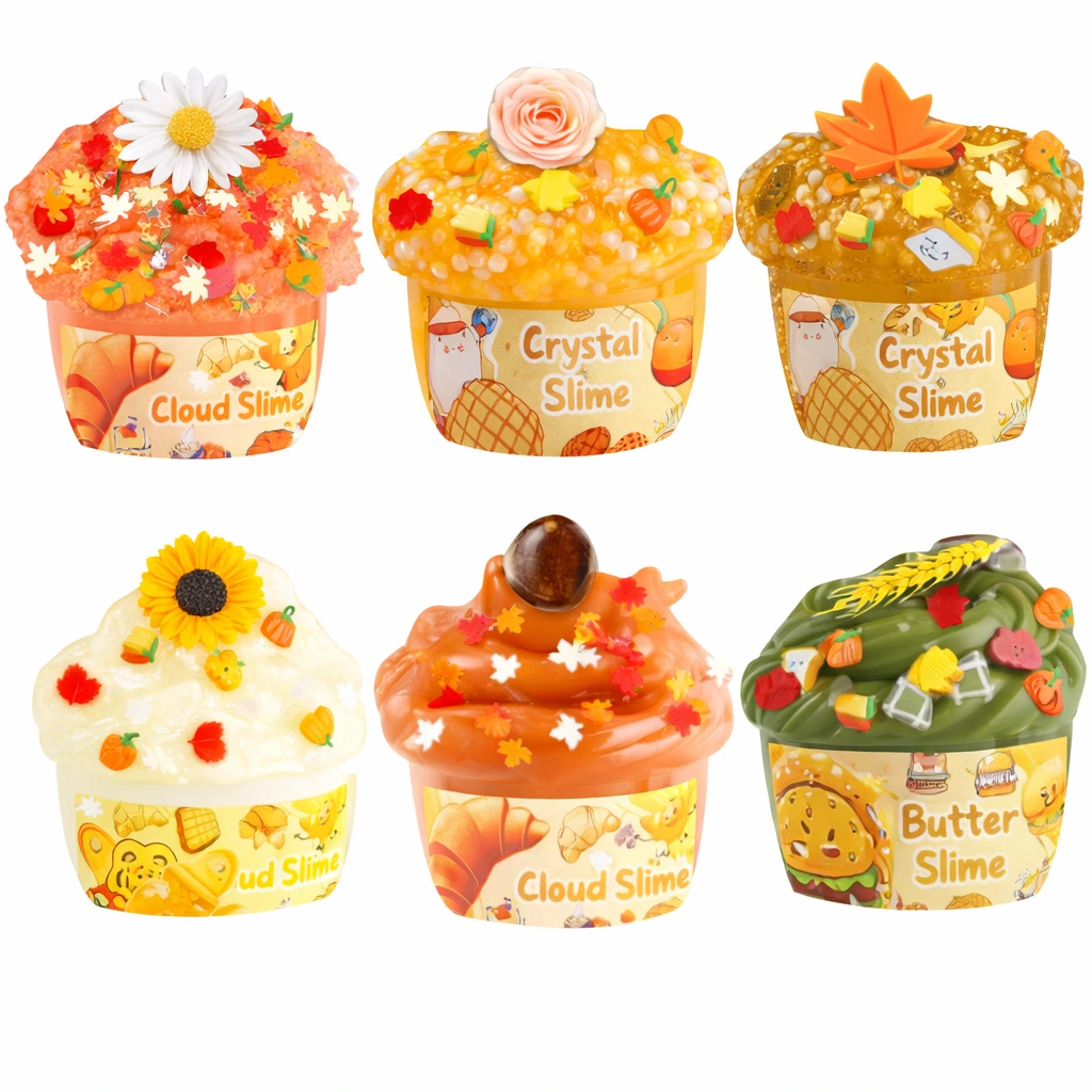 Thanksgiving slime kit featuring clear slime cloud slime and butter slime, multi-texture sensory play for stress relief