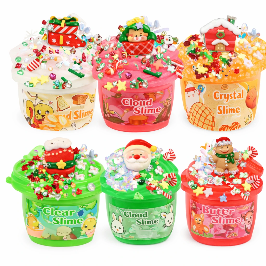 Christmas slime kit featuring cloud slime butter slime and clear slime