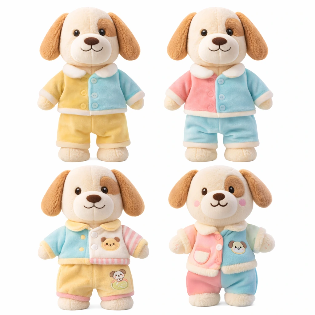 Cute  soft plush dog toy with  4 dress up clothes