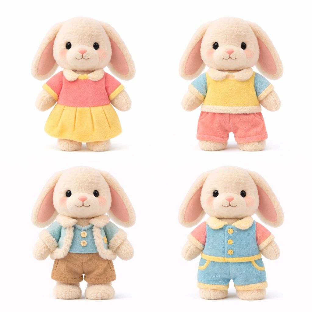 Cute plush bunny toy with dress up clothes