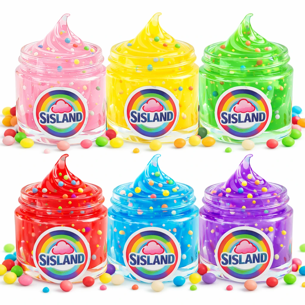 Six colorful clear glass slime with candy beads