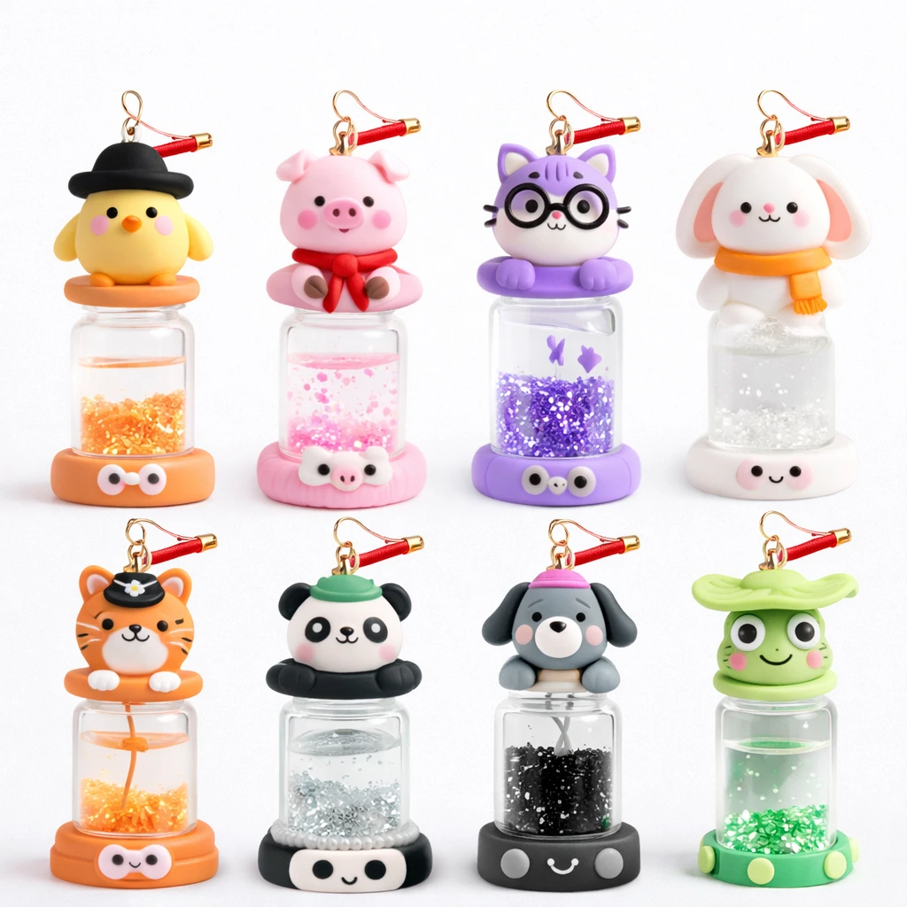 液体モーションジャー付きのかわいい動物の形をした粘土製の吊り下げ飾り 8 個
