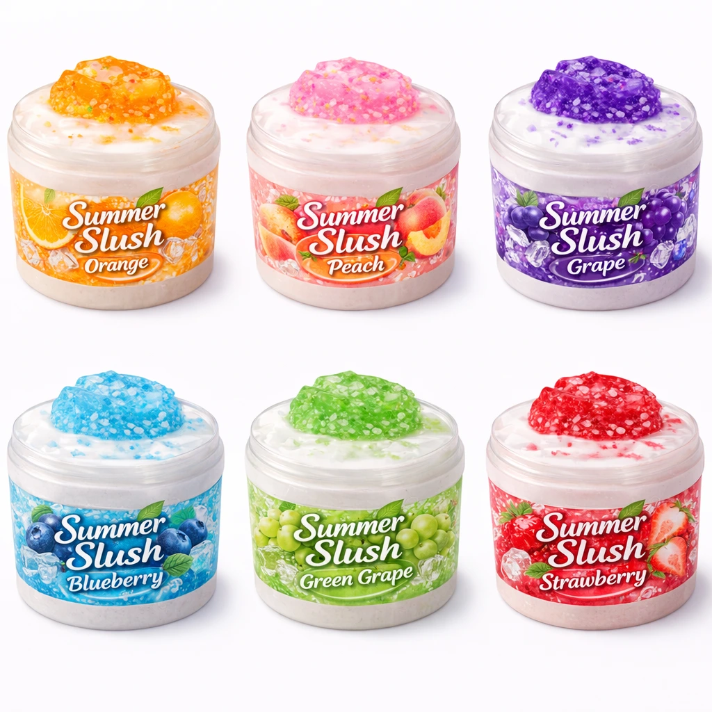 Slime toys set with white frosted bubble slime and colorful clear slime and giltter