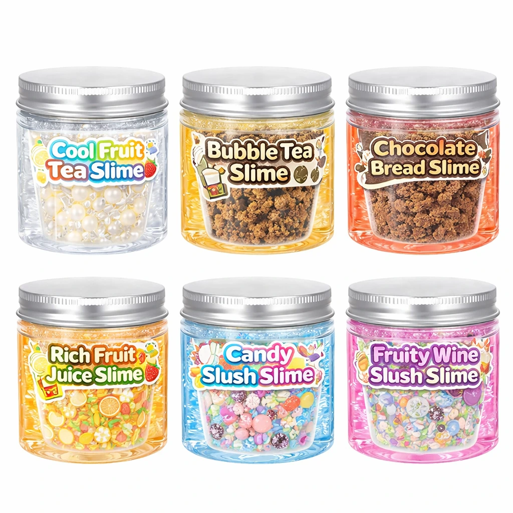 カラフルな透明なスライムの瓶とビーズと装飾的な粒子のおもちゃセット