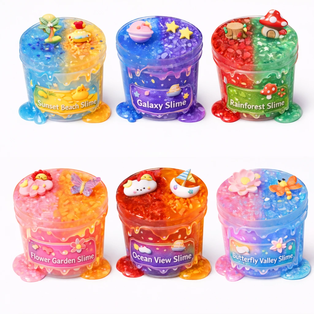 デュアルカラーのクリアスライム、装飾チャームとビーズのおもちゃセット