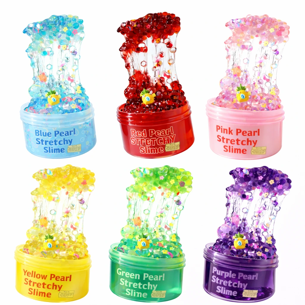 clear slime with pearl beads toys set