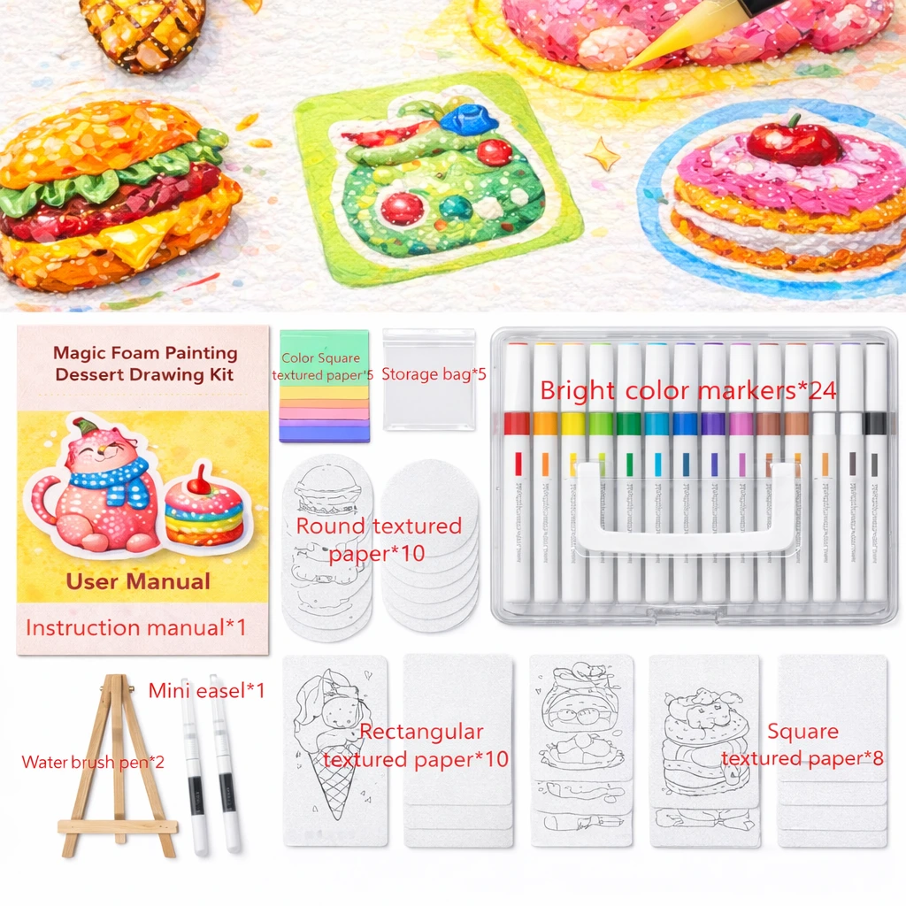  magic foam texture painting kit contents  for kids creative activity