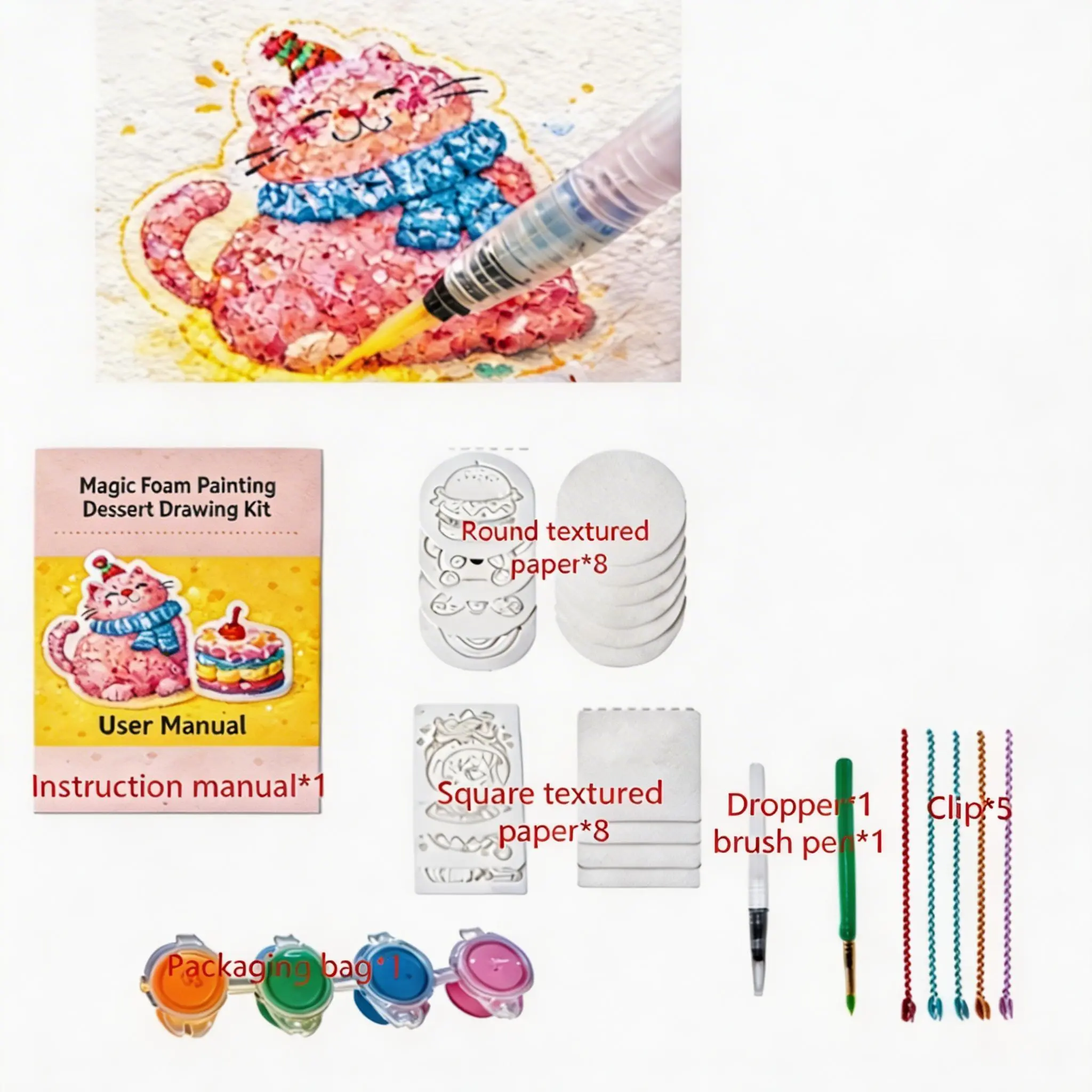 magic foam texture painting kit contents  for kids art craft