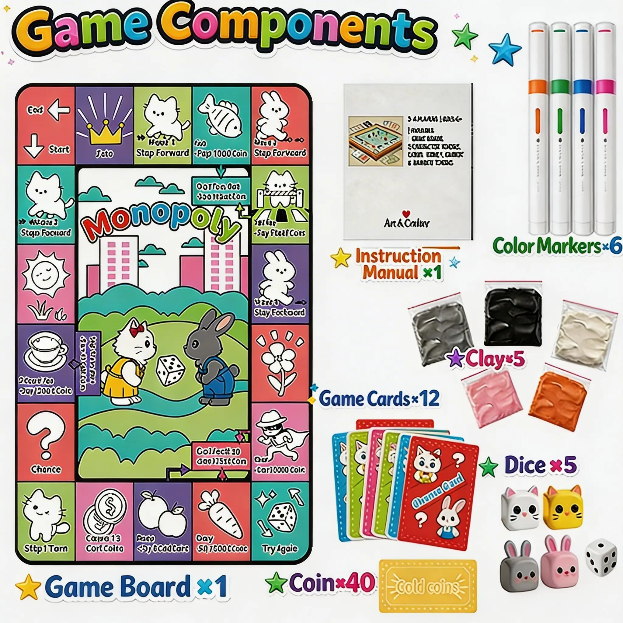 Monopoly Style Board Game Set Includes