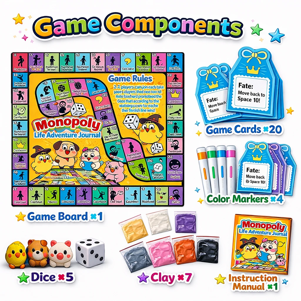 Monopoly Style Board Game Set Includes