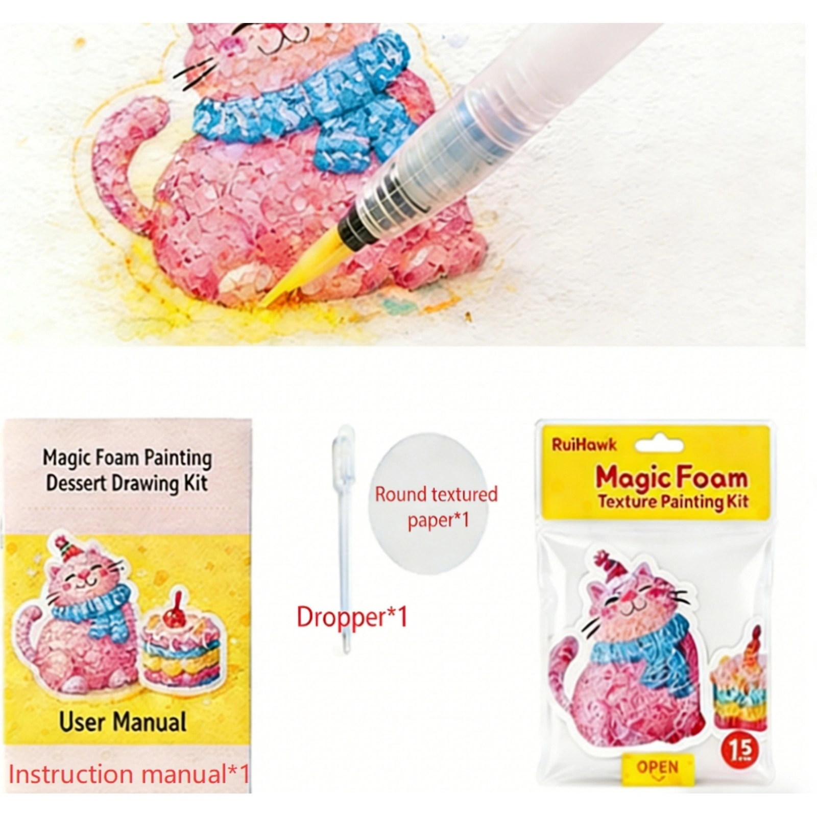magic foam texture painting kit contents  for kids art craft