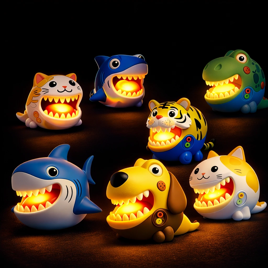 cute animal LED night light set glowing in dark