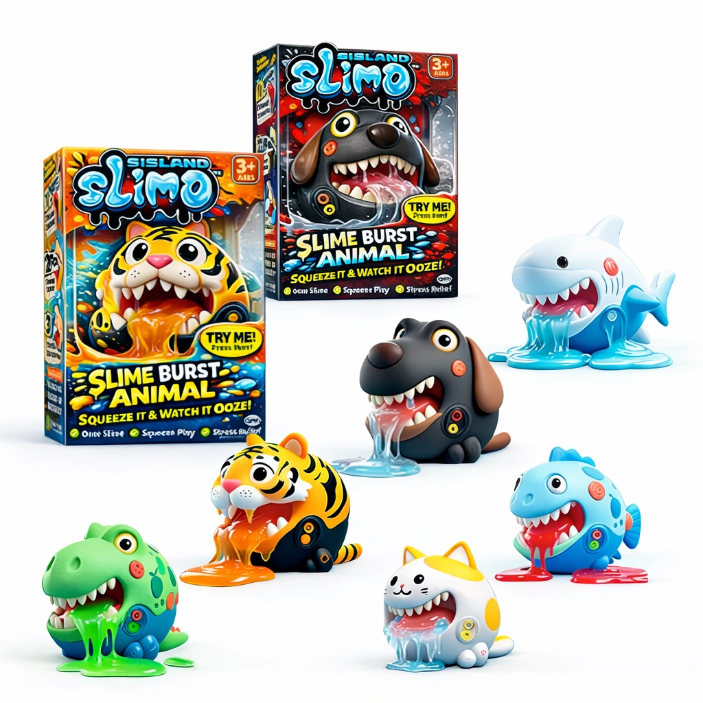 animal cartton toy set with clear slime