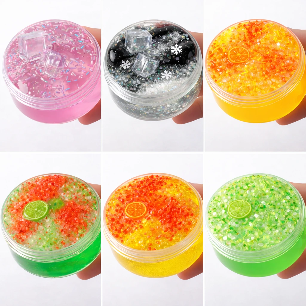 6 colors crystal slime with beads toys set