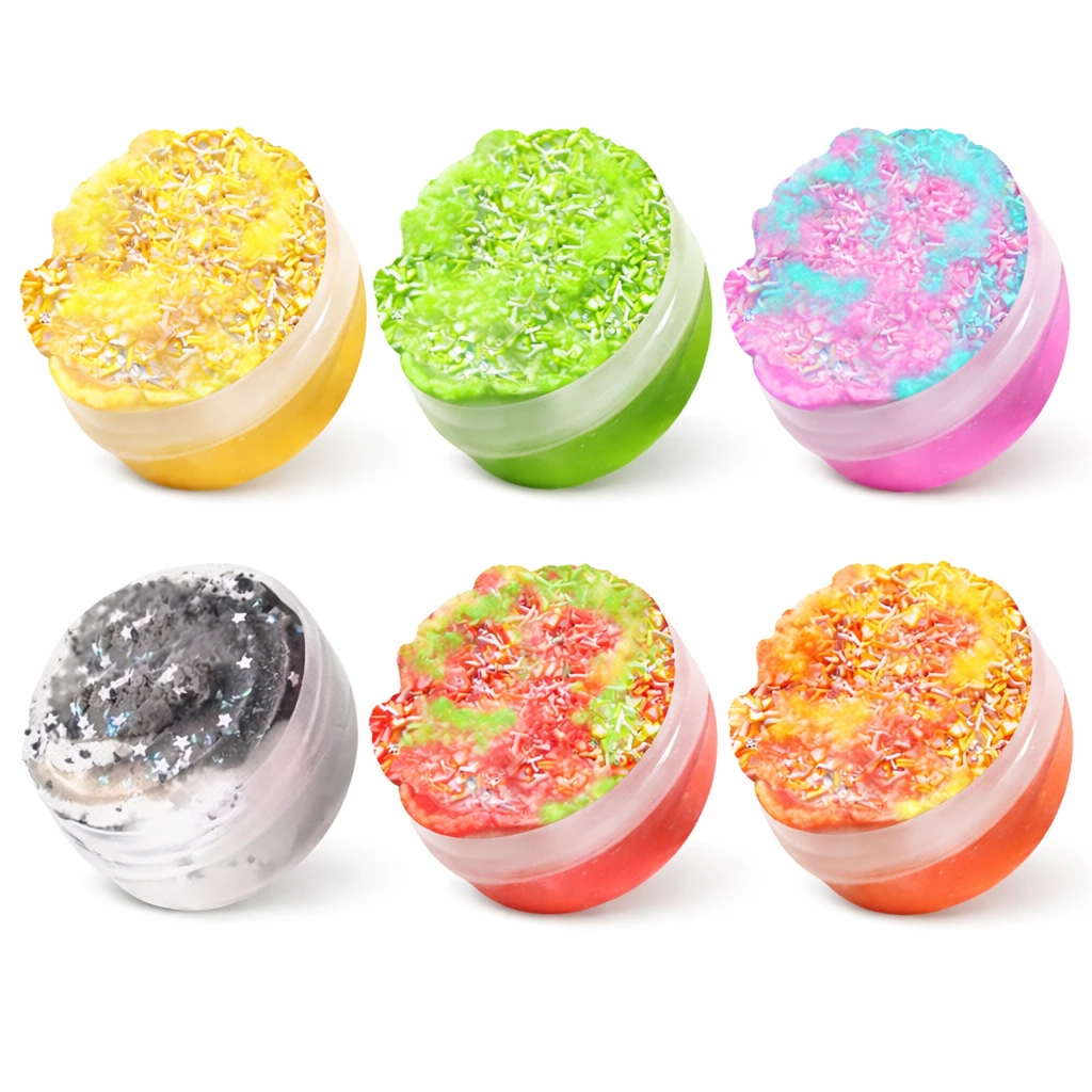 6 colors crystal slime with beads toys set