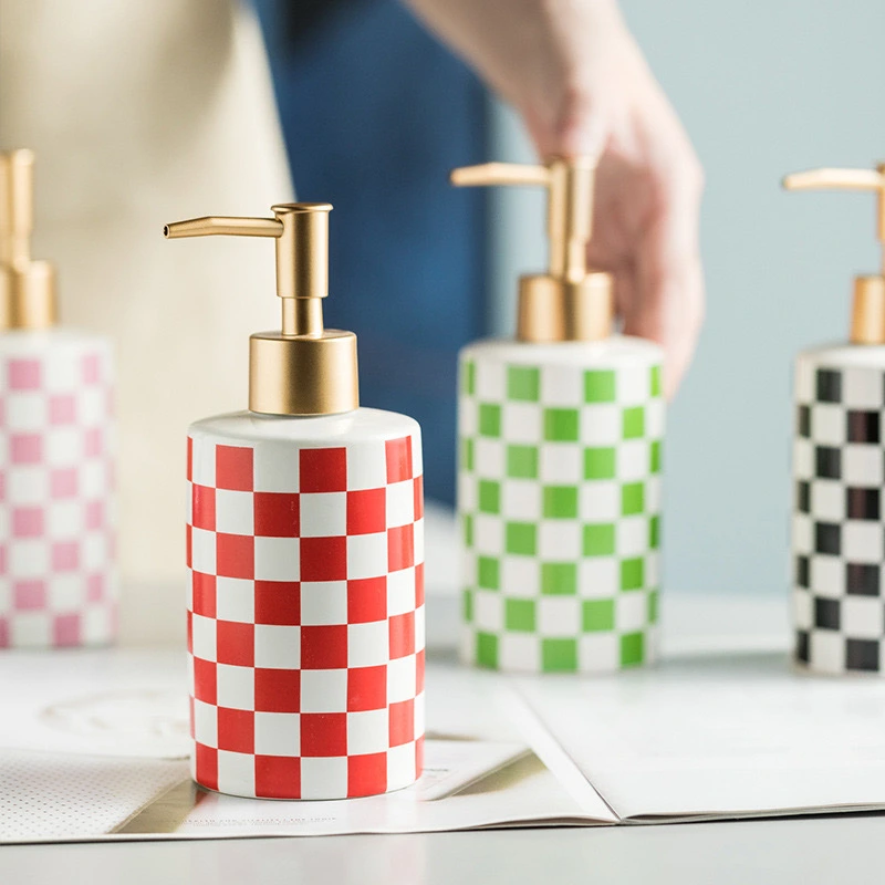 Ceramic Soap & Hand Sanitizer Dispenser Light Luxury Pop Checkerboard CE300B 1