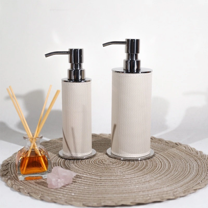 Seifenspender aus Edelstahl und Leder, Lotion-Push-Flaschen-Set LB-W 1