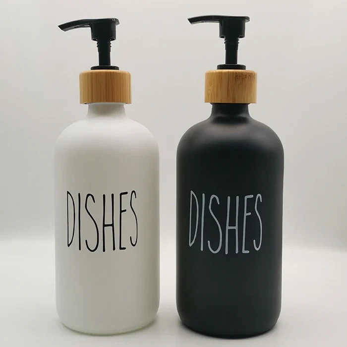 White and Black Boston Glass Soap Dispenser with Bamboo Soap Dispenser Pump 1