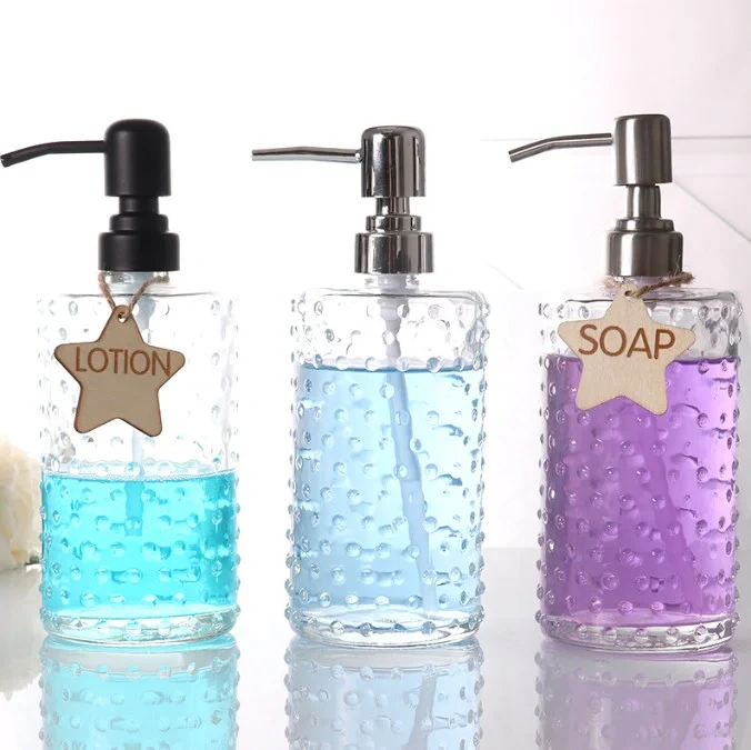 Rain Dots Decorating Clear Glass Bottle For Shampoo Disepsner 1