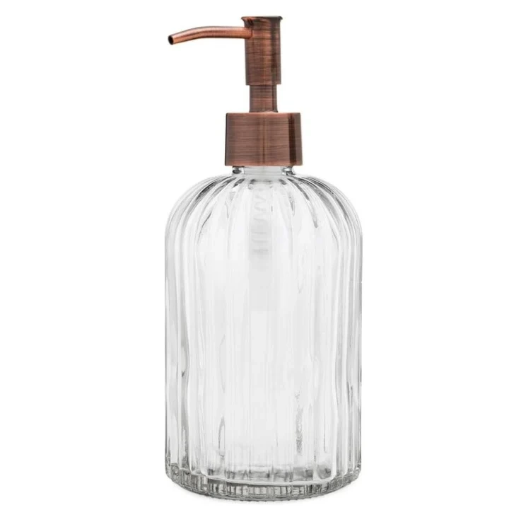 Fancy Glass Bottle Vertical Line Clear Bottle 400ml with Metal Soap Pump GB-400C 1