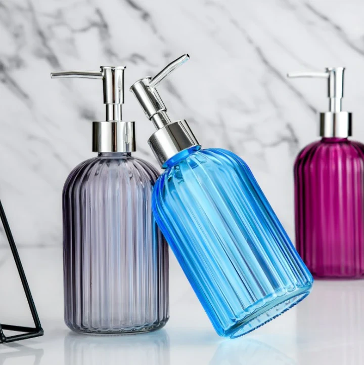 Colorful Painted Fancy Glass Bottle Vertical Line Soap Dispenser GB-400B 1