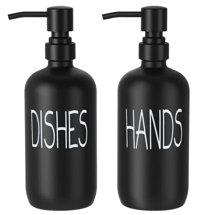 Black Glass Boston Bottle Soap Dispenser With Metal Dispenser Pump GB-500S 1