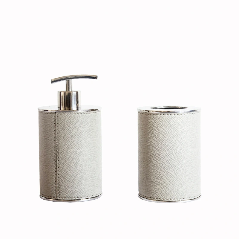 Modern European home soft fitting with set stainless steel leather soap dispenser toothbrush box bathroom four-piece decoration 1