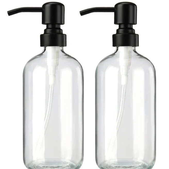 Clear Glass Boston Bottle Soap Dispenser With Replacable Soap Dispenser Pump GB-500C 1