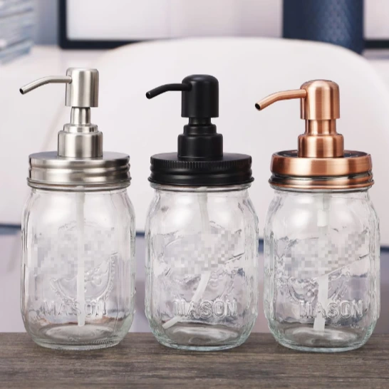 500ml Mason Jar Body Wash Dispenser Glass Liquid Soap Machine with Metal Cap Pump for Hand Sanitizer Lotion 1