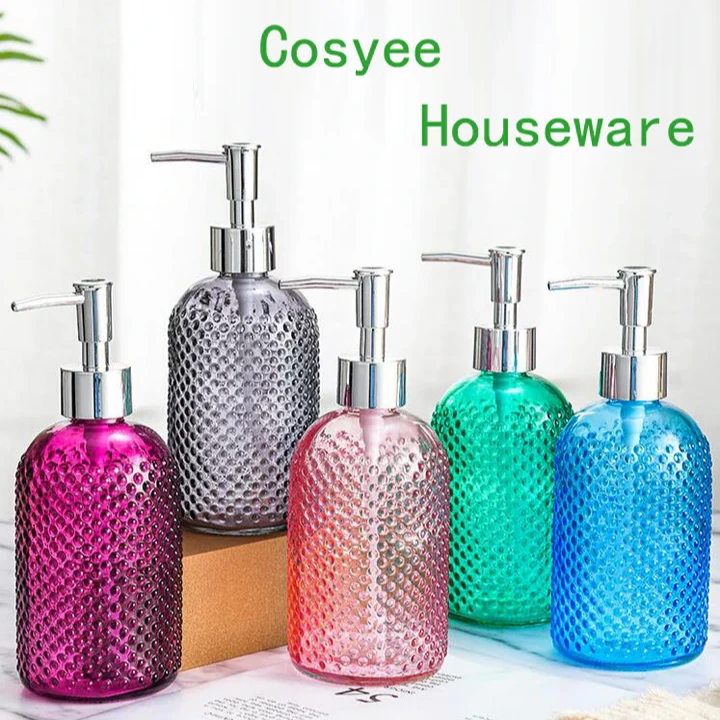 Colorful Painted Fancy Soap Dispenser, Glass Dots Bottle With Stainless Steel Soap Dispenser Pump 1