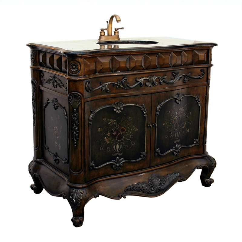 Antique Bathroom vanity cabinet 28 inch With Hand Cared Furniture,New Luxury Solid Wood Two Doors Painting Cabinet 1