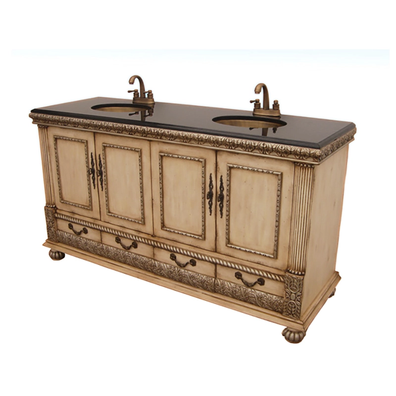Antique White Color 72inch Solid Wood Lavabo Show Classical Charm, Double Basins Under The Basin Design To Meet The Needs Of Family use 1