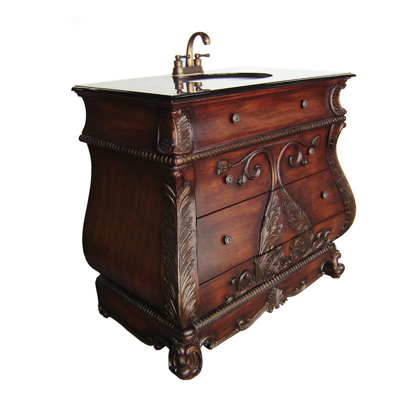 Antique Bathroom Vanity 39 inch Hand Cared With Single Sinks  Bathroom Cabinet Solide Wood Two Drawers Paunchy Design 1