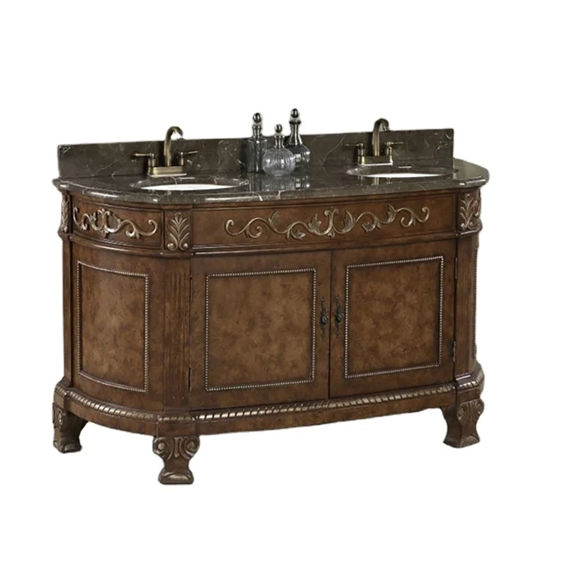 Antique Bathroom Wash Basin Vanity Cabinet With Sink 60-Inch Solid Wood 1