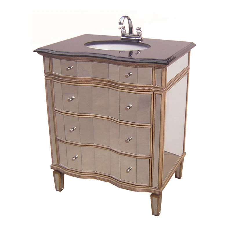 Modern mirror bathroom vanity, 32 Inch Bathroom Cabinet with 3 Big Drawers,Solid Wood Mirror Surface 1