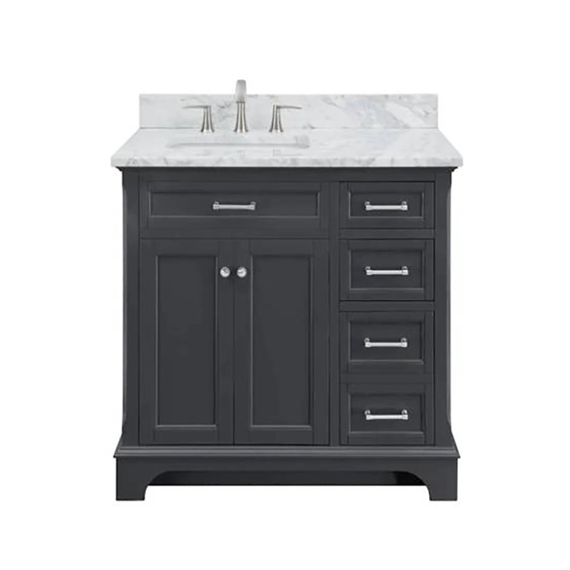Marble Bathroom Wash Basin Vanity Cabinet Customized Black Wood 1