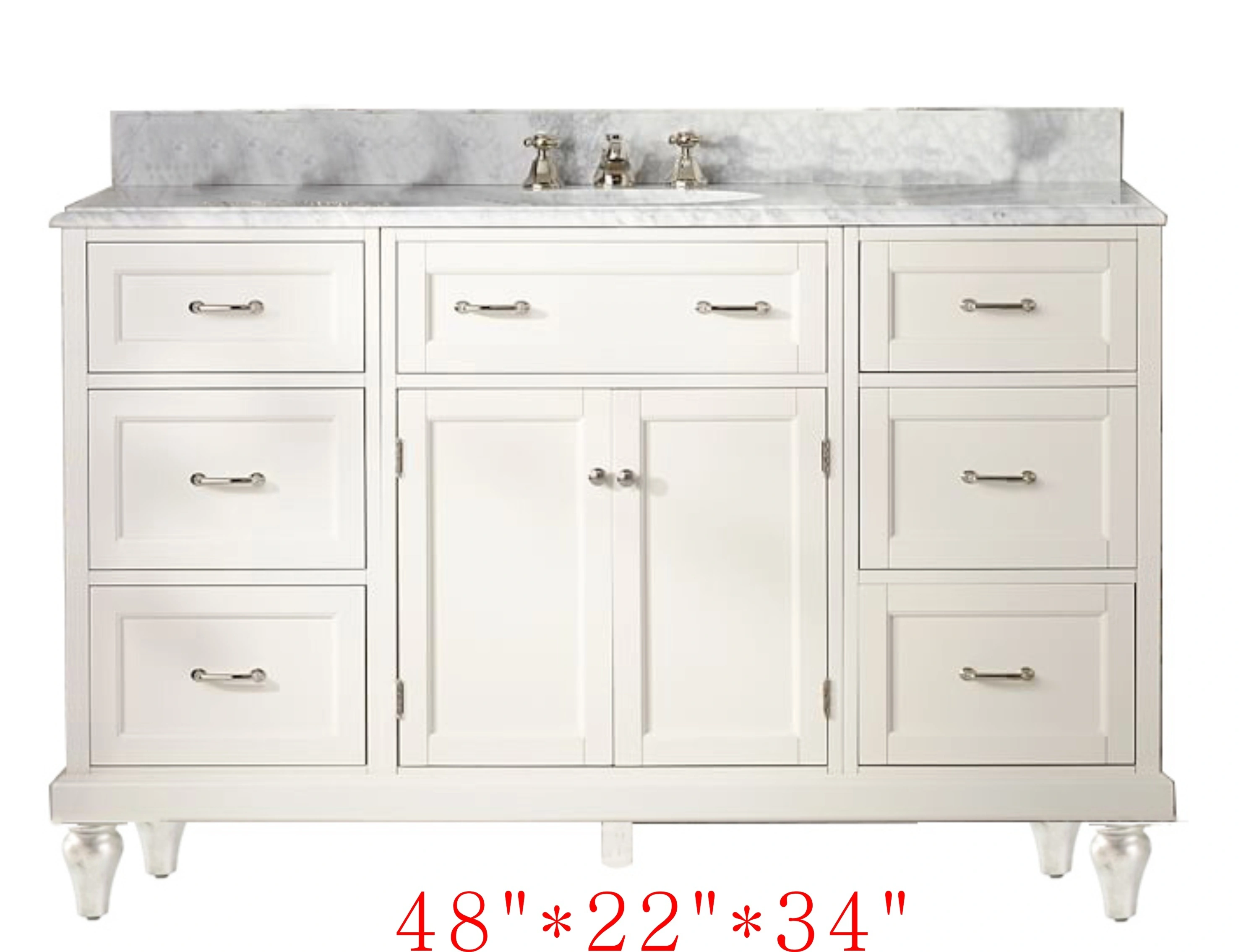 Classic Solid Wood +MDF Natural marble bathroom vanity cainets 48 inch with single sink 6 drawers 1