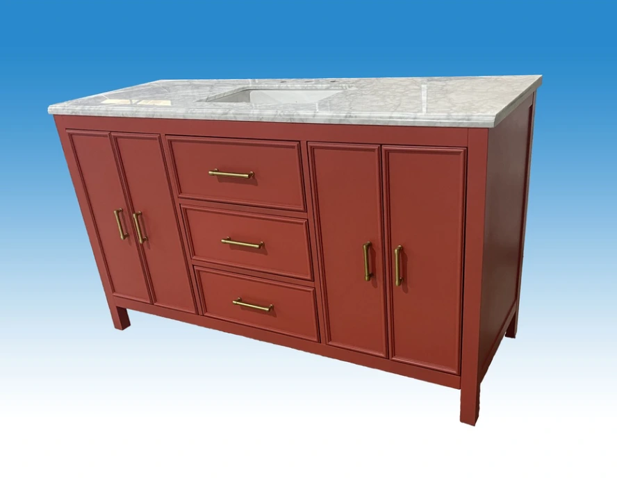 Solid Wood + MDF Floor mounted vanity cabinet bathroom basin vanity 59 Inch With Single Sink 1
