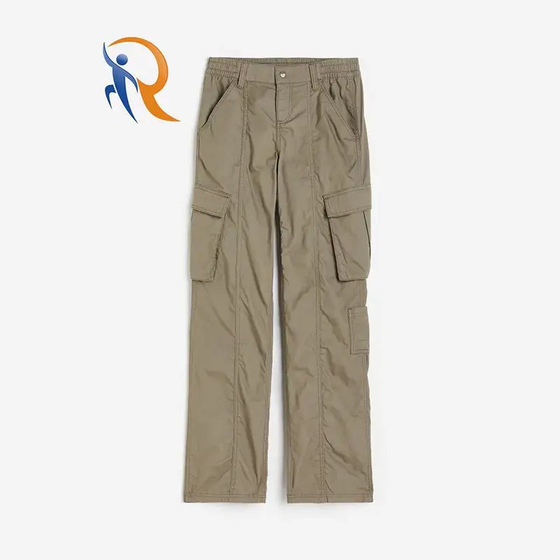 2024 New Style Elastic High Waist Design Straight Wide Leg Trousers Multi-pocket Cargo Pants for Women 1