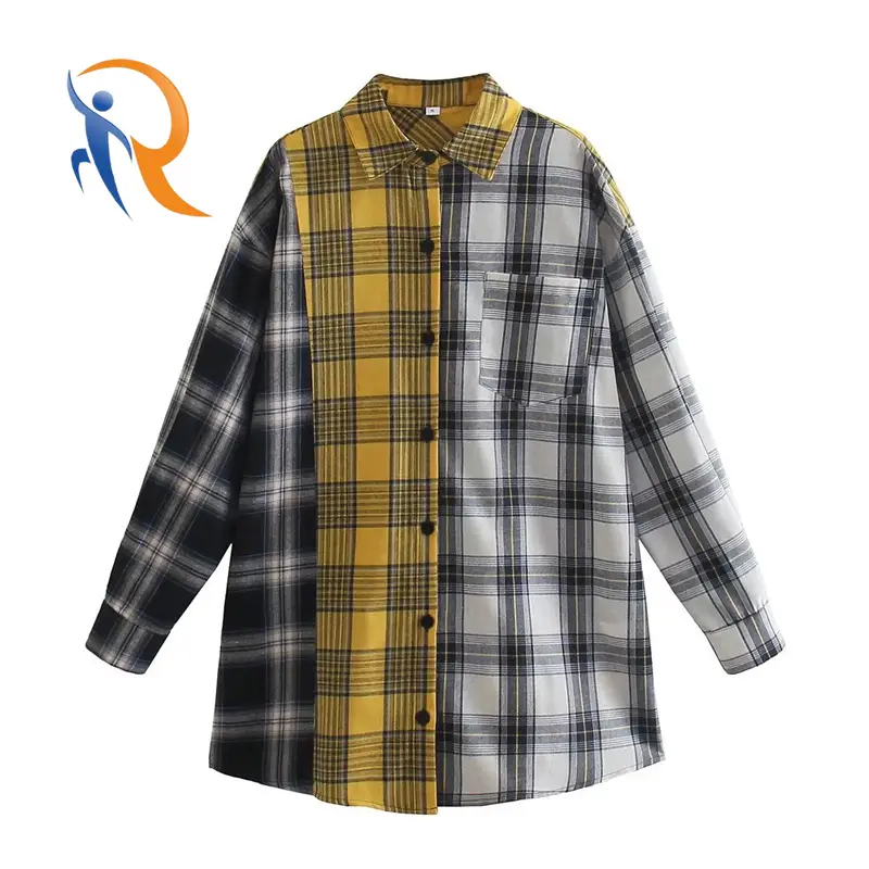 2024 New Stitched Color Brushed Check Shirt Chest Pocket Design Long Sleeve Shirt for Men 1