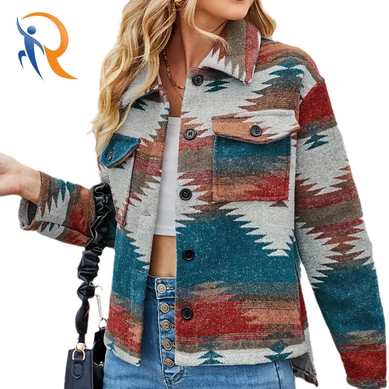 2024 New Arrival Lapel Single-breasted Geometric Pattern Jacquard Fashion Jacket for Women-1715680963718969 1