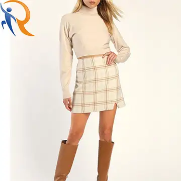 2024 Hot Selling Sweet Healing Style High-quality Fashionable Lvory White Plaid Mini Skirt for Women 1
