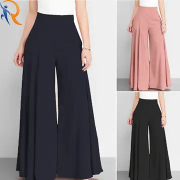 2024 New Style Wear Womens Flared Wide Legs Pants Customized Soft Cotton Loose Comfortable High Waist Pants 1