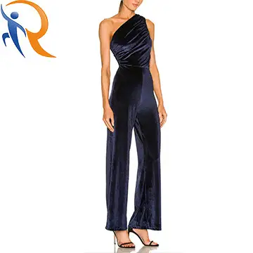 2024 Fashion Elegant Pleuche Fabric High-waisted One Shoulder Dress Evening Gown Party Straight-leg Elastic Jumpsuits 1
