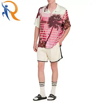2024 Summer Fashion Men's Digital Coco Pattern Printed Blue Sky Breathable Beach Vacation Shirts 1