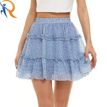 2024 Summer Fashion Light Blue Short Pleated Skater Skirts Beach Boho Skirts  Plus Size Summer Skirt  for Women 1