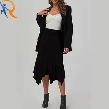 2024 Summer Stylish Women's High Waist Classic Black All-in One Fashion Irregular Midi Skirt 1