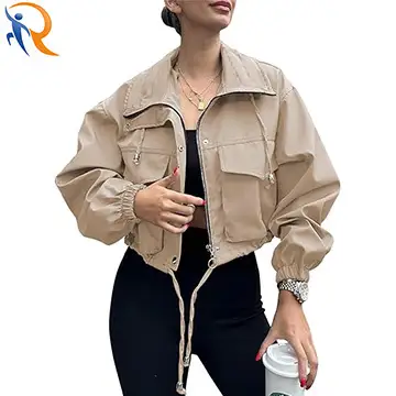 2024 New Stylish  Cropped Jacket Zip Up Lightweight Oversized Utility Anorak Coat with Pockets For Women 1