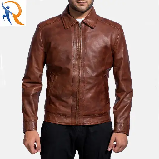2024 New Stylish Mens Shell Leather Jacket Zip Up Classic Brown Jackets With Pockets 1