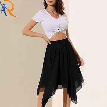 2024 Fashion High A-line Waist Irregular Black Gauze Skirt 1